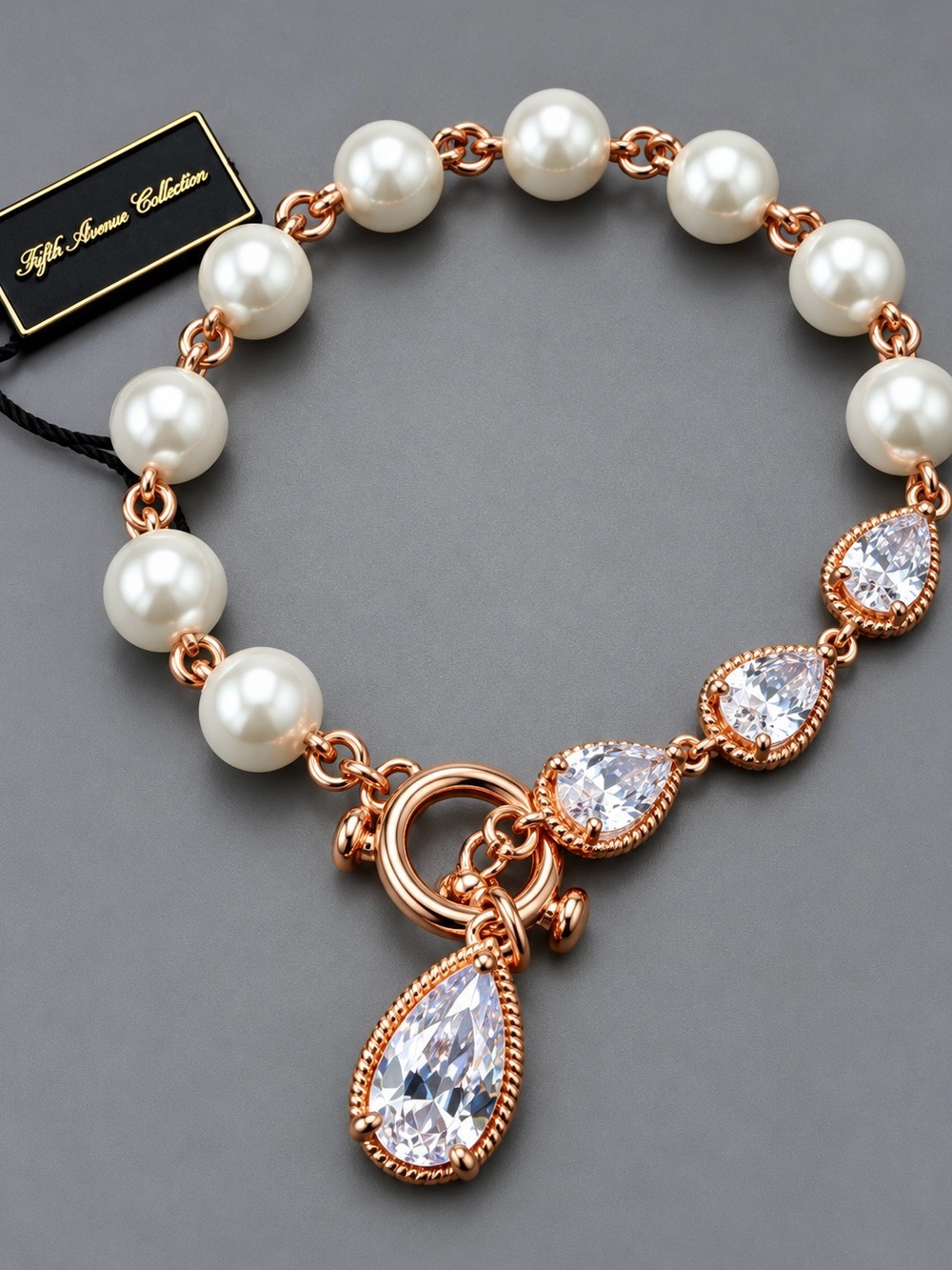 Fifth Ave Collection Rose Gold Pearl & Teardrop Crystal Bracelet